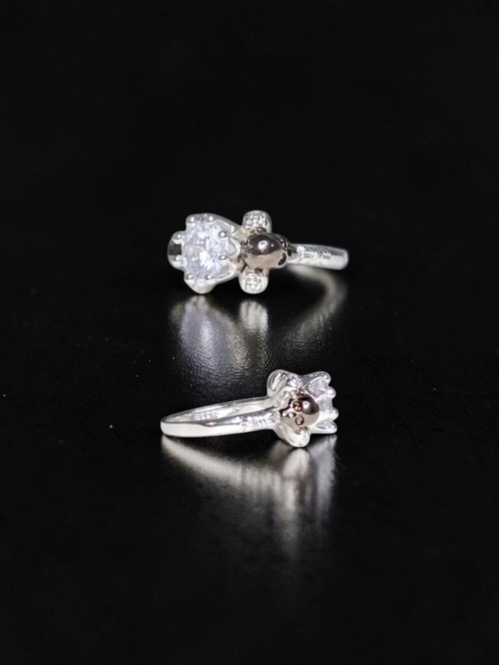 Sterling Silver Skull and Solitaire CZ Ring Size 7